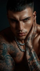 Intense Portrait of a Tattooed Young Man