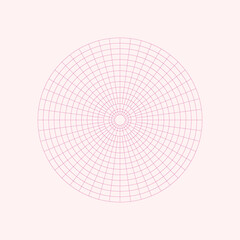 Polar coordinate circular grid isolated on white background. 360 degrees scale. Blank polar graph paper. Vector illustration. Mathematical graph. Lined blank on transparent background.
