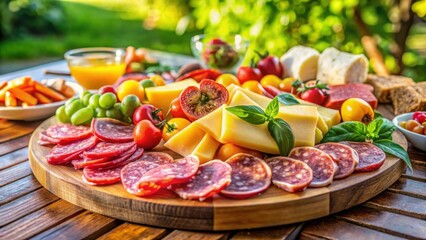 Vibrant Charcuterie Board with Fresh Vegetables and Cheeses