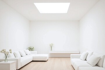 Fototapeta premium Modern living room white color scheme skylight white sofa (1)