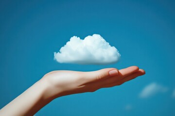 Cloud computing shown in hand cloud technology data storage, data transfer, network and internet service concept, internet storage network technology