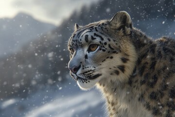 Majestic Snow Leopard in Snowy Landscape Captured in Nature's Beauty