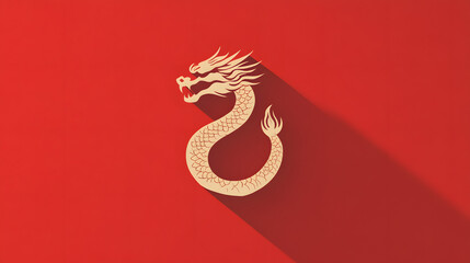 Obraz premium Stylized dragon emblem on vibrant red background, sleek design with shadow effect, suitable for branding or artistic projects.