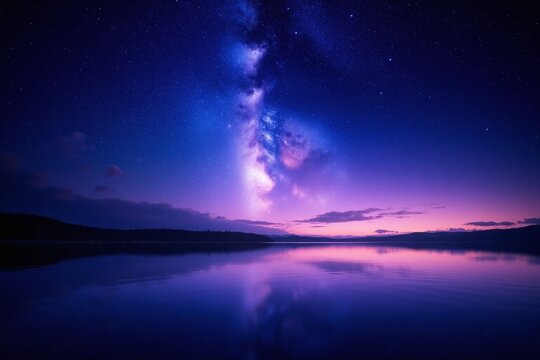 Night sky with milky way galaxy reflection in water