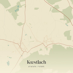 Fototapeta premium Vintage map of Kœstlach, France.