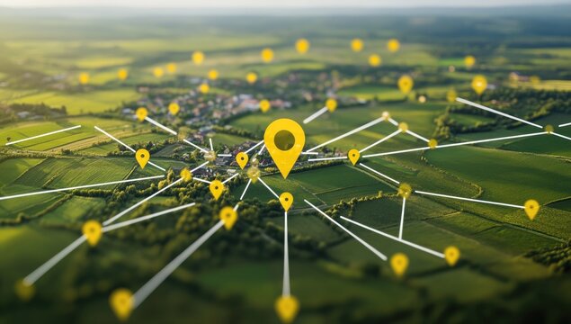 Rural network map, aerial view, connecting locations - Powered by Adobe