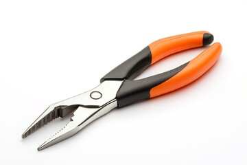 Obraz premium Precision Engineering: Close-up of Professional-Grade Pliers with a Striking Orange and Black Handle, Isolated on a Clean White Background. Ideal for Industrial, DIY, Mechanical, and Repair Visuals. 