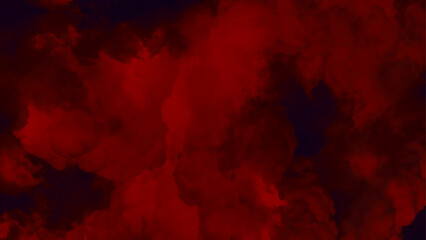 Dark red watercolor background. Red background covered with ominous black clouds