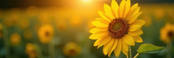 Fototapeta premium Backlit sunflower with delicate petals and a strong stem, colorful, sunflower