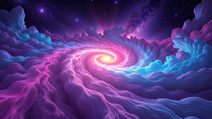 Eine faszinierende Explosion wirbelnder Neonlichter, die an eine außerweltliche Aurora Borealis erinnert. Die Farben verschmelzen  wie flüssiges Feuer und bilden komplizierte muster.KI Generated