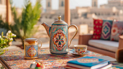 Fototapeta premium Exotic Teatime: Still Life Composition of Teaware for Cultural Appreciation and Refreshment