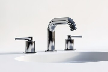 Crystal-Clear Water Flowing from a Modern Faucet, Isolated on White Background. Perfect for Cleanliness, Purity, Hygiene, and Plumbing Concepts. High-Resolution Image Ideal for Websites, Blogs, and   