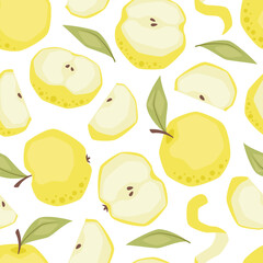 Vector seamless pattern with yellow apple fruit on white background