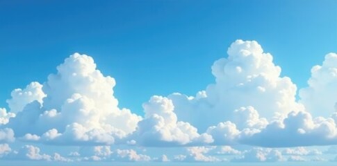 Clouds of varying shapes and sizes drift across a clear blue sky, varied, landscape, clouds