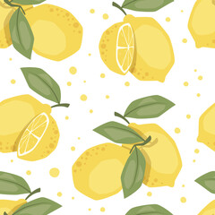 Vector seamless pattern with lemon fruit on white background