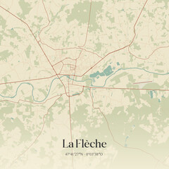 Fototapeta premium Vintage map of La Flèche, France.