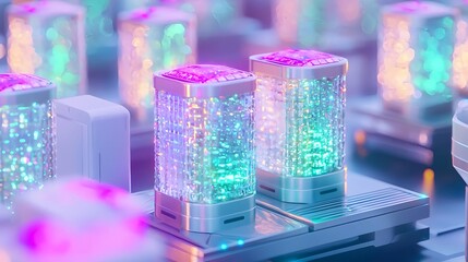 Abstract Technology Concept: Futuristic Data Storage with Neon Lights
