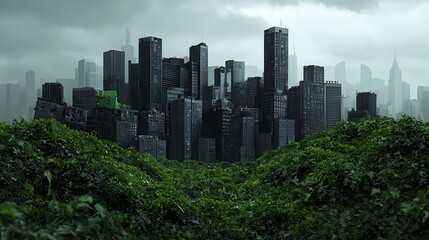 Obraz premium Background Overgrown Cityscape: Nature vs Urban Future Stock Image