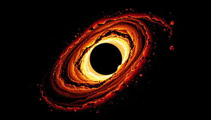 Black hole surrounded by glowing cosmic dust and torn space-time.