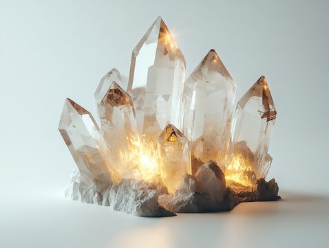 Glowing Crystal Cluster Digital Art Stunning 3d Render