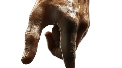 Naklejka premium A detailed, high-resolution close-up of a realistic hand showing the middle finger, isolated on a white background.