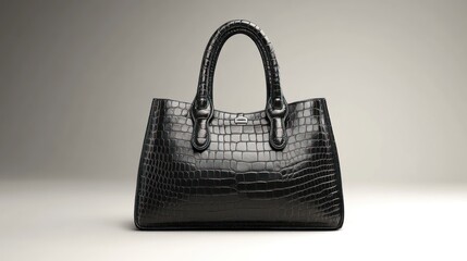 Black crocodile leather bag on white background for ads