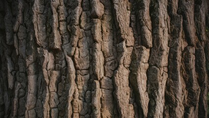 Obraz premium Close-up of rugged tree bark texture in warm brown tones, featuring vertical grooves and irregular patterns for a natural, earthy feel.