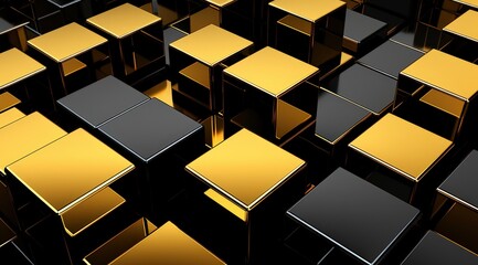 Abstract Gold and Black Cubes Reflecting. Design for Technology, Business or Modern Backgrounds