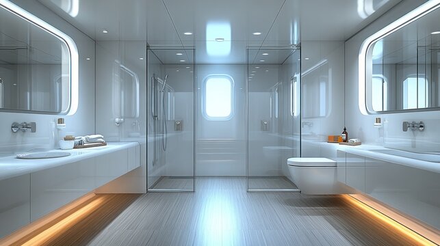Luxury yacht ensuite bathroom, ocean view