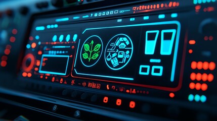 Obraz premium Futuristic Technology Interface with Sustainability and Science Icons Displayed