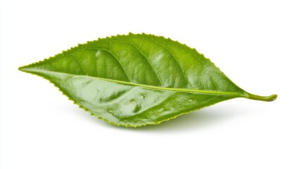 Obraz premium Close-Up Shot of Delicate Green Tea Leaf on White Background
