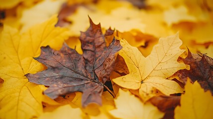 Close-up of fall leaves showing autumnal colors outdoors, nature background, vibrant display
