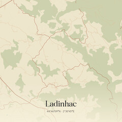 Obraz premium Vintage map of Ladinhac, France.