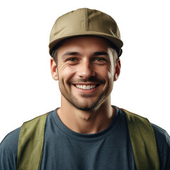 Portrait of a smiling worker isolated on transparent background. Copy space