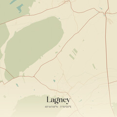 Obraz premium Vintage map of Lagney, France.