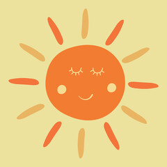 Warm Orange Smiling Sun with Sleepy Eyes Vector Illustration