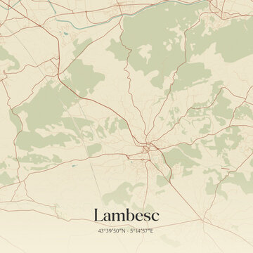 Vintage map of Lambesc, France.