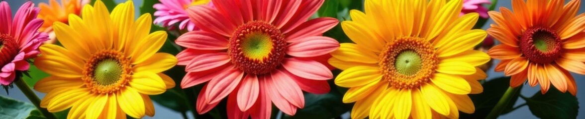 Fresh bouquet of colorful daisies and sunflowers, bouquet,