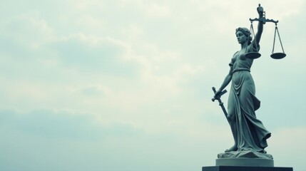 Fototapeta premium Serene Statue of Justice A Symbol of Fairness and Impartiality Under a Cloudy Sky