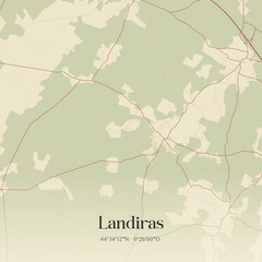 Fototapeta premium Vintage map of Landiras, France.