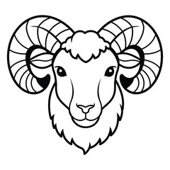 Cute Ram sheep line art silhouette vector, 