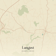 Fototapeta premium Vintage map of Langast, France.