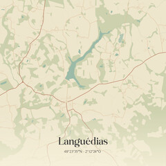 Fototapeta premium Vintage map of Languédias, France.