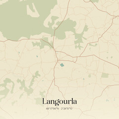 Obraz premium Vintage map of Langourla, France.