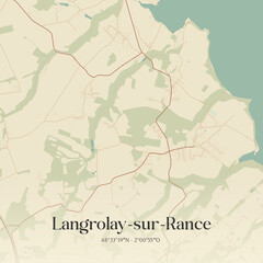 Obraz premium Vintage map of Langrolay-sur-Rance, France.