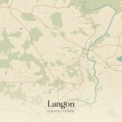 Obraz premium Vintage map of Langon, France.