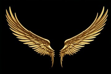 Obraz premium a close up of a golden angel wings on a black background