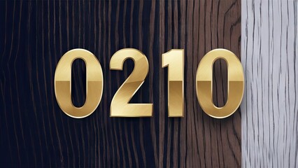 Golden Arabic numerals 0210 prominently displayed in the center against a wood grain background transitioning from dark brown to light gray