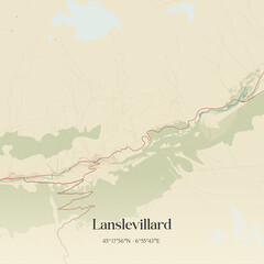 Obraz premium Vintage map of Lanslevillard, France.