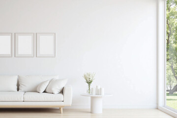 Fototapeta premium Modern living room window white sofa side table